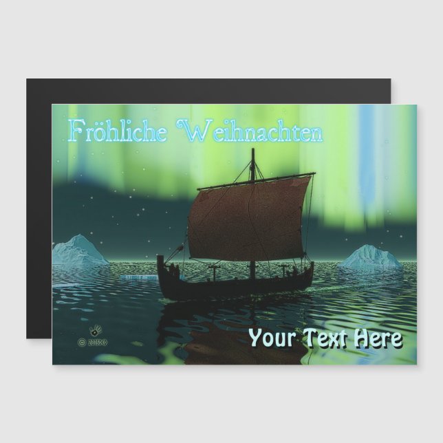 Fröhliche Weihnachten - Viking Ship Magnetkarte (Vorne/Hinten)