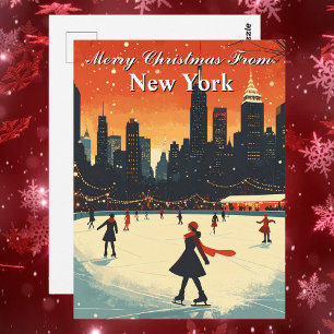 Fröhliche Weihnachten von New York Eis Schlittschu Postkarte