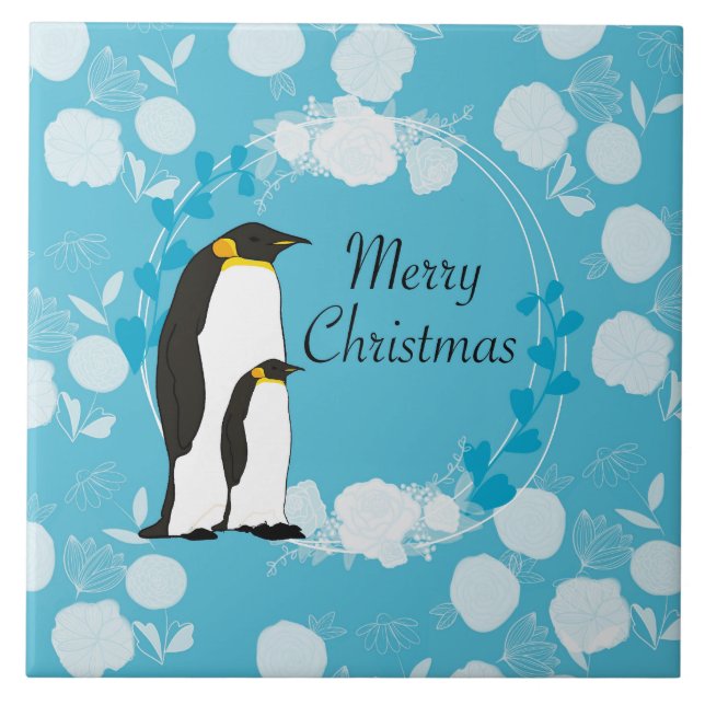 fröhliche Weihnachten, Weihnachten, Pinguin, Blume Fliese (Vorderseite)