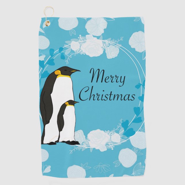 fröhliche Weihnachten, Weihnachten, Pinguin, Blume Golfhandtuch (Vorderseite)