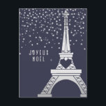 Fröhliche Weihnachten Wird Merry Christmas from Pa<br><div class="desc">These French inspiriert Christmas postcards feature a fälschung silver image of the Eiffel Tower,  with a holiday greeting and plenty of winter snow all deep midnight blue background.</div>
