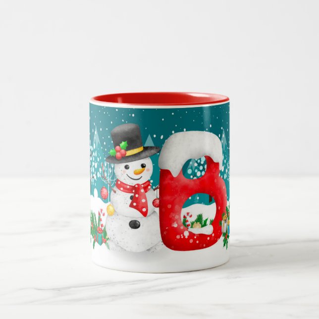 Fröhliche Weihnachts-Anfangsbuchstaben Monogram-Ta Zweifarbige Tasse (Mittel)