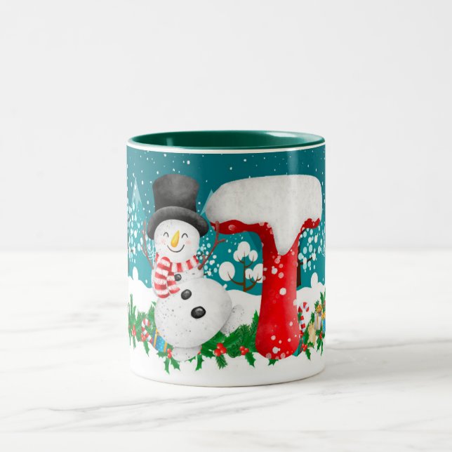 Fröhliche Weihnachts-Anfangsbuchstaben Monogram-Ta Zweifarbige Tasse (Mittel)