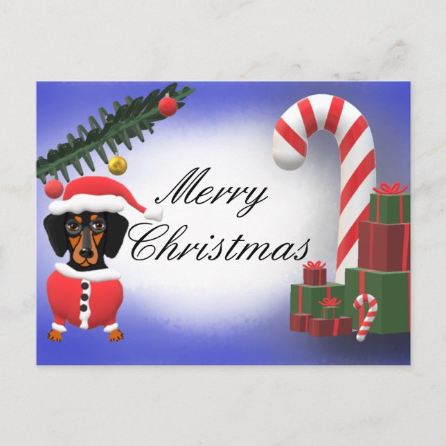 Fröhliche Weihnachts-Blank-Dackel Hundeszene Postkarte (Vorderseite)