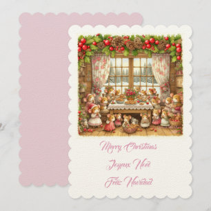 Fröhliche Weihnachts-Familienmäuse-Illustration Einladung