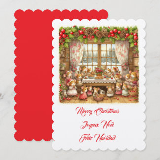 Fröhliche Weihnachts-Familienmäuse-Illustration Einladung