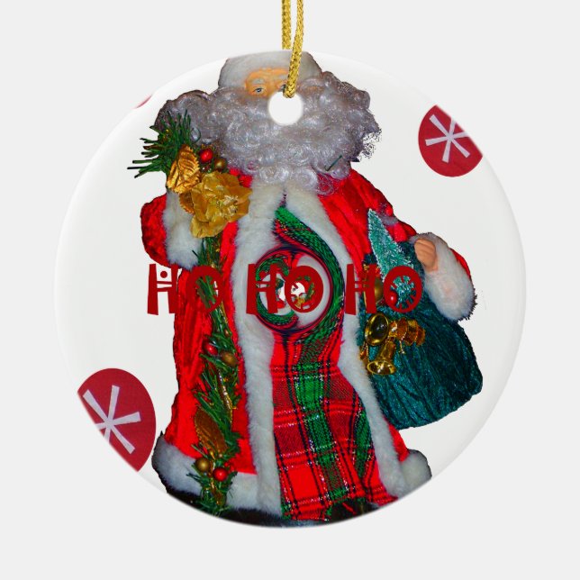 Fröhliche Weihnachts-Farben Weihnachtsmann Kunst,  Keramikornament (Vorne)