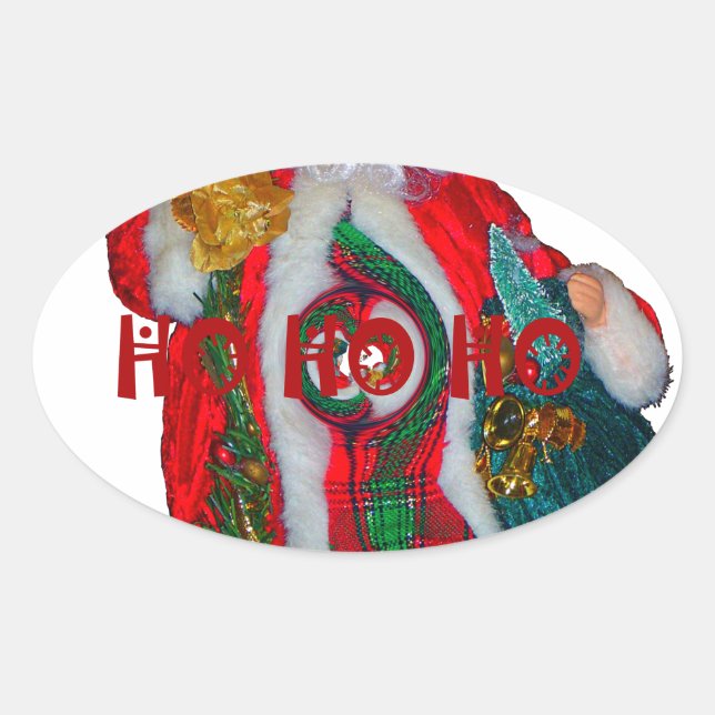 Fröhliche Weihnachts-Farben Weihnachtsmann Kunst,  Ovaler Aufkleber (Vorderseite)