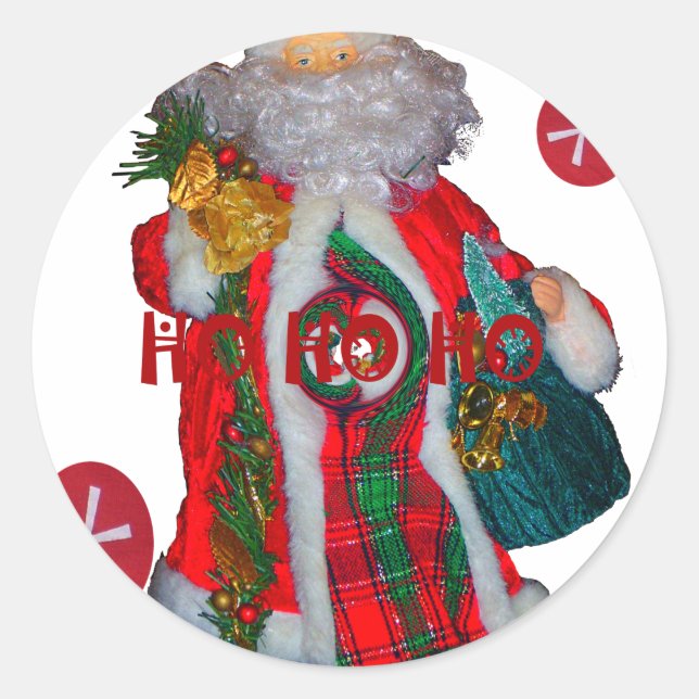 Fröhliche Weihnachts-Farben Weihnachtsmann Kunst,  Runder Aufkleber (Vorderseite)