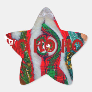 Fröhliche Weihnachts-Farben Weihnachtsmann Kunst,  Stern-Aufkleber