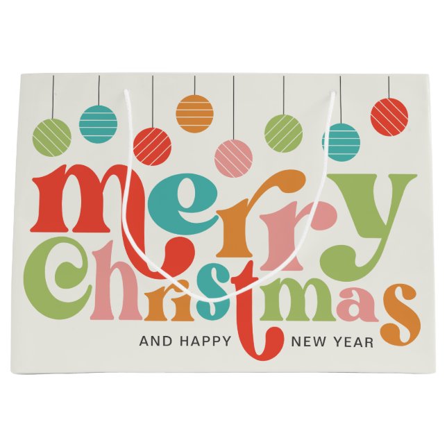 Fröhliche Weihnachts-farbenfrohe Retro-Ornamente Große Geschenktüte (Vorderseite)