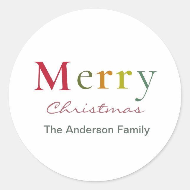 Fröhliche Weihnachts farbenfrohe Textfamilie Runder Aufkleber (Vorderseite)