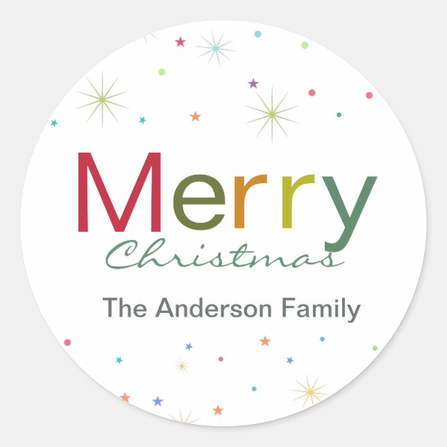 Fröhliche Weihnachts farbenfrohe Textfamilie Runder Aufkleber (Vorderseite)