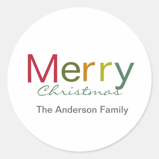 Fröhliche Weihnachts farbenfrohe Textfamilie Runder Aufkleber (Vorderseite)