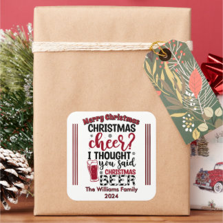 Fröhliche Weihnachtsaufkleber & Bier! Quadratischer Aufkleber