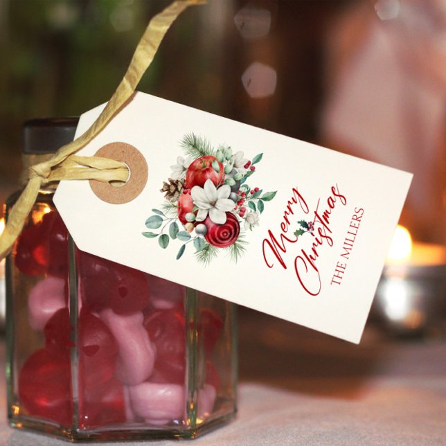 Fröhliche Weihnachtsbäume Blume und Äpfel Bouquet Geschenkanhänger (Von Creator hochgeladen)