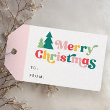 Fröhliche Weihnachtsbäume bunter Retro-Schriftart 