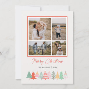 Fröhliche Weihnachtsbäume Gemütliche 4-Foto-Urlaub Feiertagskarte