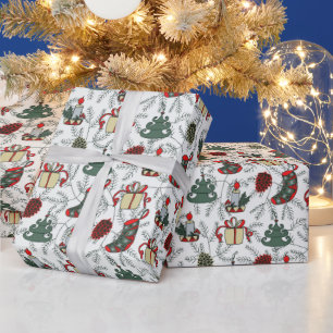 Fröhliche Weihnachtsbäume Xmas Kerzen Vintage  Geschenkpapier