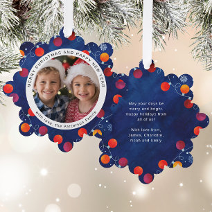 Fröhliche Weihnachtsbeleuchtung Familienfoto Kalli Ornament Karte