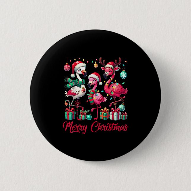 Fröhliche Weihnachtsbeleuchtung Flamingo Weihnacht Button (Vorderseite)