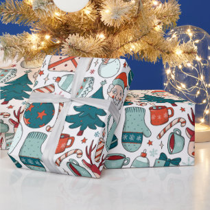 Fröhliche Weihnachtscollage, Weihnachtsbäume, Hand Geschenkpapier