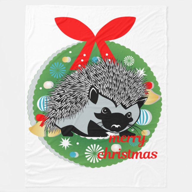 fröhliche Weihnachtsdecke Igel Fleecedecke (Vorderseite)