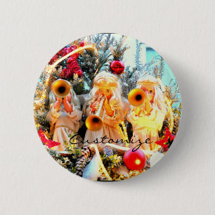 fröhliche Weihnachtsengel trompelnd Button