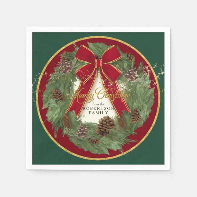 Fröhliche Weihnachtsfeier Dekoration Pine Wreath Serviette (Vorderseite)