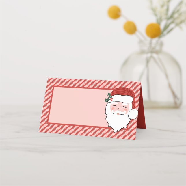 Fröhliche Weihnachtsfeier | Rosa und Roter Streife Platzkarte (Vorderseite)