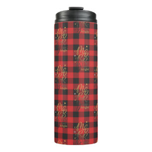 Fröhliche Weihnachtsferien Rustikales Karo Thermosbecher