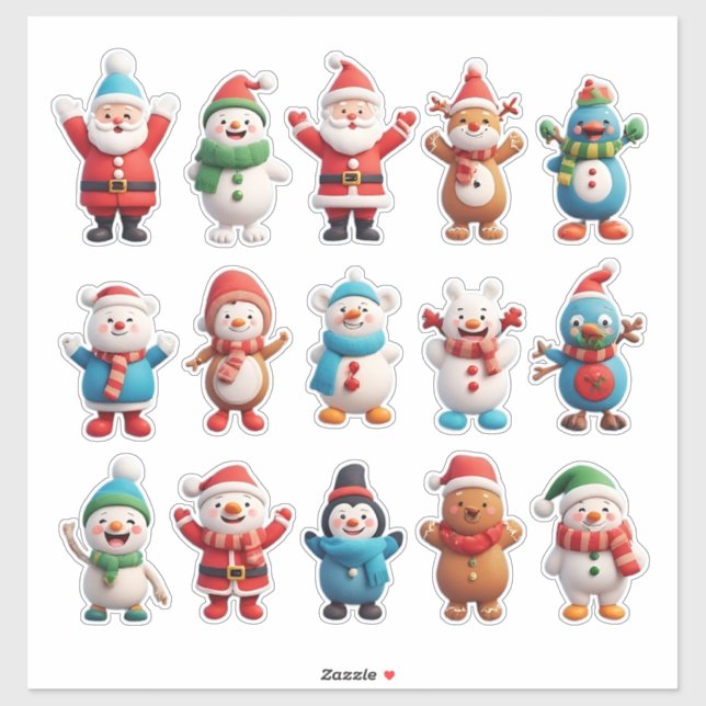 Fröhliche Weihnachtsfiguren Aufkleber (Blatt)