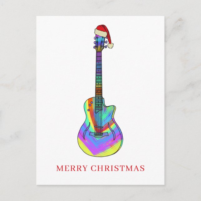 Fröhliche Weihnachtsgitarre bunt Feiertagspostkarte (Vorderseite)
