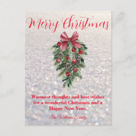 fröhliche Weihnachtsgrün Deko mit weißem Schnee Postkarte