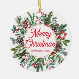 fröhliche Weihnachtsgrün rotes Drehbuch Keramik Ornament