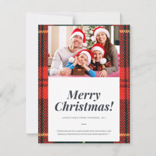 fröhliche Weihnachtskarte mit kariertem und rotem  Feiertagskarte