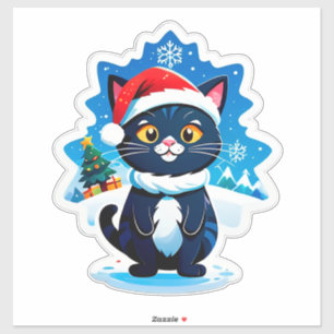 Fröhliche Weihnachtskatze Winterurlaub-Thema Aufkleber