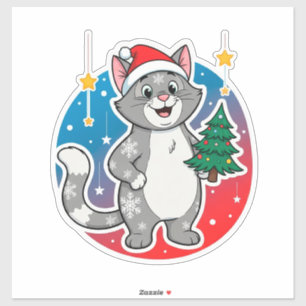 Fröhliche Weihnachtskatze Winterurlaub-Thema Aufkleber