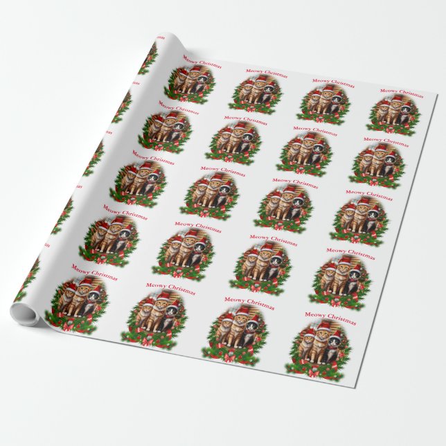 Fröhliche Weihnachtskatzen Geschenkpapier (Ungerollt)