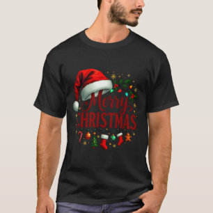 Fröhliche Weihnachtslichter Rote Mütze Familie Män T-Shirt