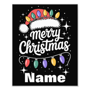 Fröhliche Weihnachtslichter Santa Hut Personalisie Fotodruck