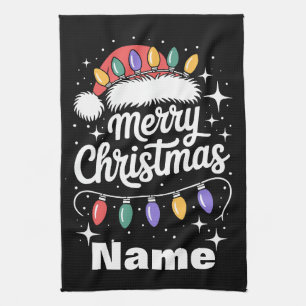 Fröhliche Weihnachtslichter Santa Hut Personalisie Geschirrtuch