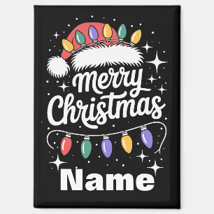 Fröhliche Weihnachtslichter Santa Hut Personalisie Magnet