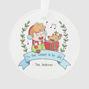 Fröhliche Weihnachtslieder Junge und Rentier-Ornam Ornament