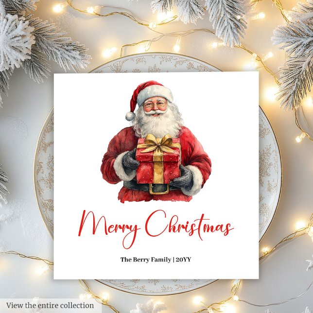 Fröhliche Weihnachtsmann-Rustikal-Personalisierbar Serviette (Merry Santa Claus Rustic Custom Editable Napkin)