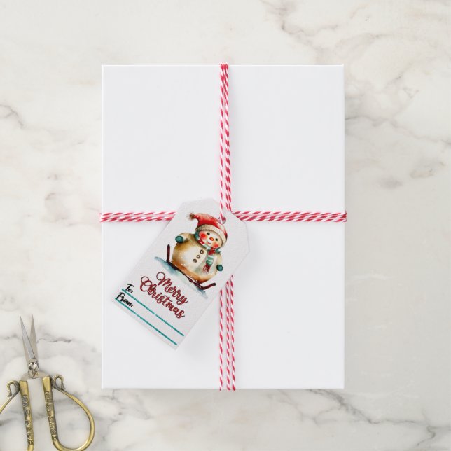 Fröhliche Weihnachtsmarken für Schneemann! Geschenkanhänger (Mit Garn)