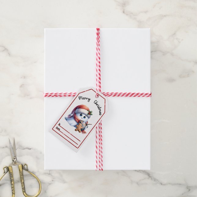 Fröhliche Weihnachtsmarken Geschenkanhänger (Mit Garn)