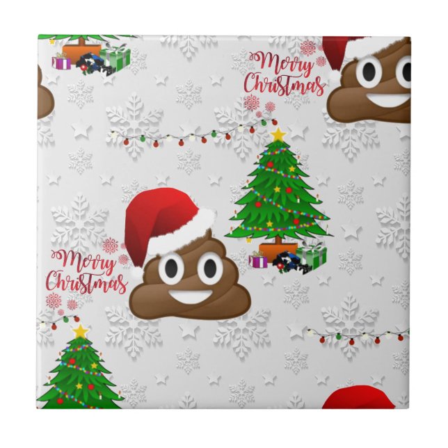 fröhliche Weihnachtspoo emoji Fliese (Vorderseite)