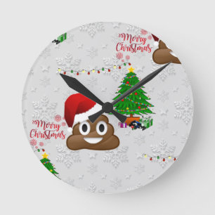 fröhliche Weihnachtspoo emoji Runde Wanduhr