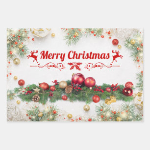 Fröhliche Weihnachtsschmuck, Kiefernzweige Geschenkpapier Set